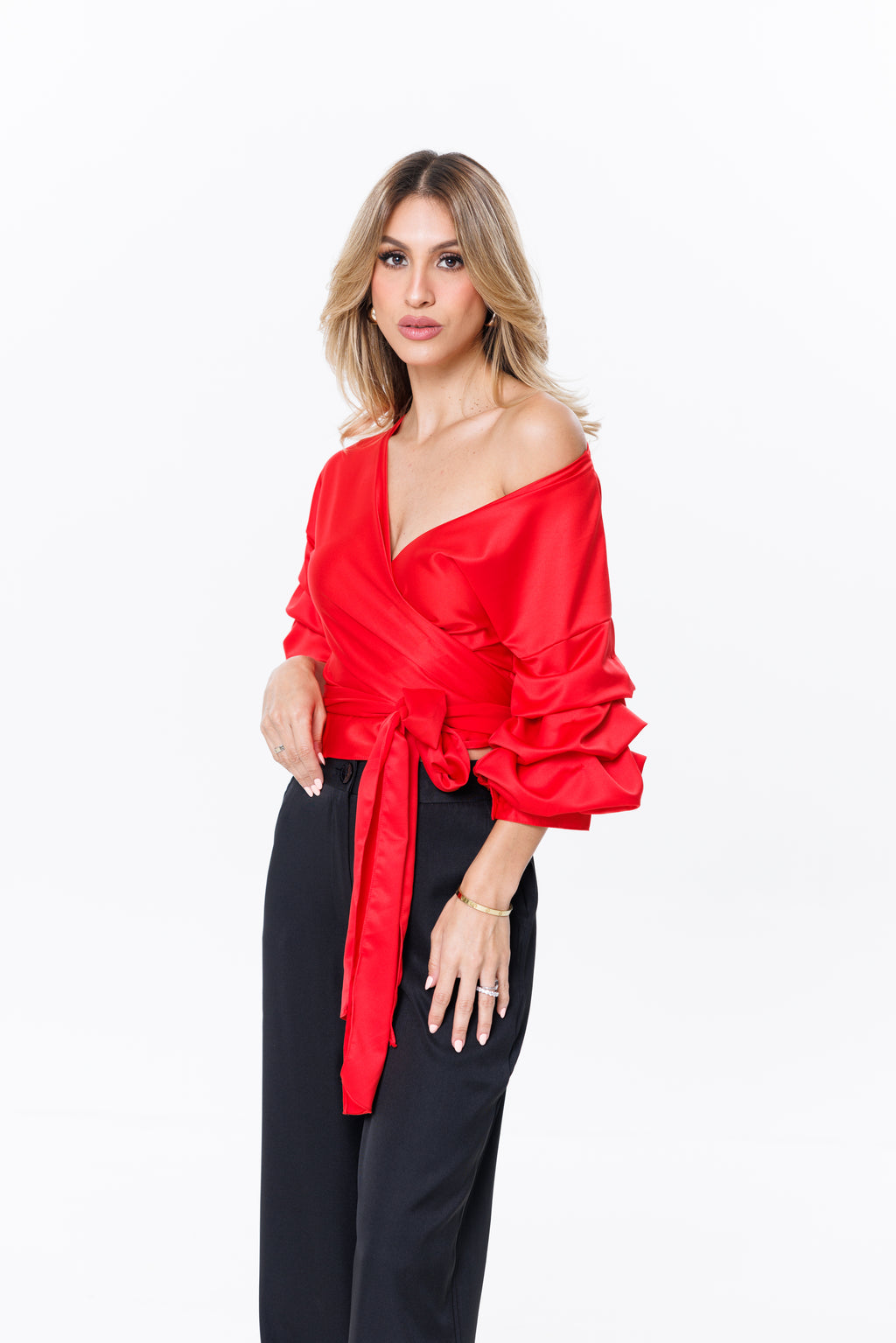 Red Satin Clare Top