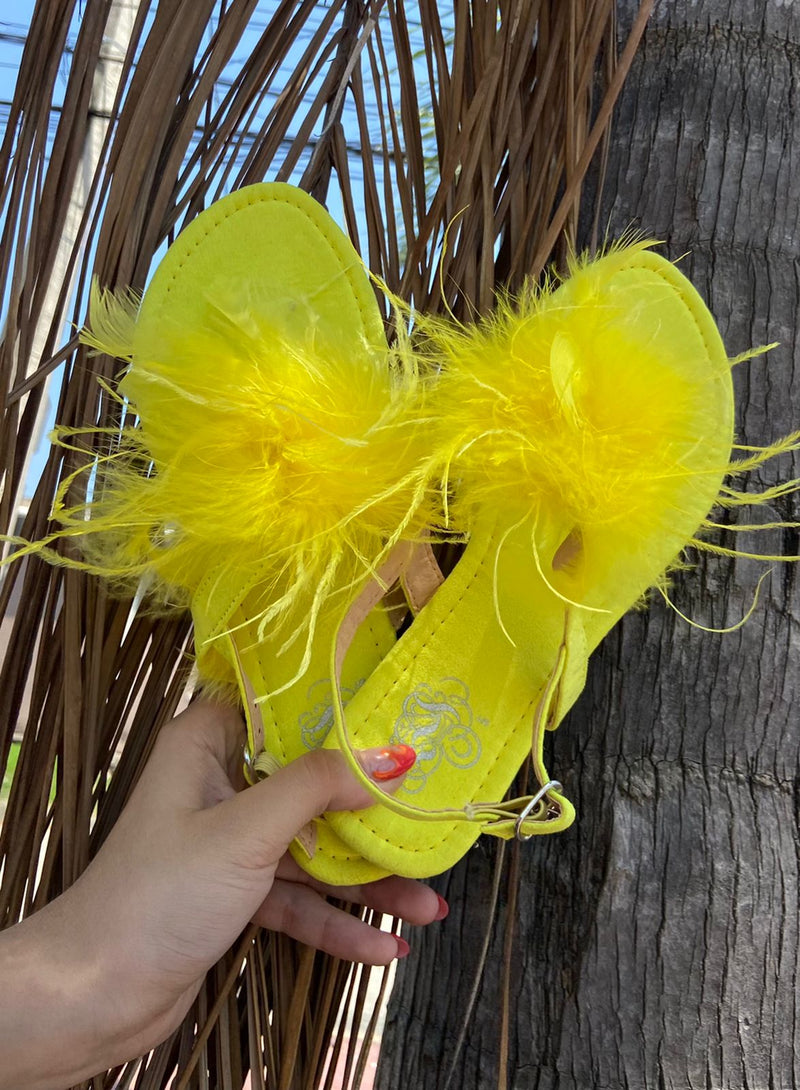 Yellow feather sandals